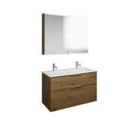 burgbad Eqio Set, compuesto por armario con espejo, lavabo cerámico Slim con 2 agujeros para grifería y mueble bajo para lavabo, anchura 1020mm, SHCQ102F5662C0001G0146, Color: Decoración roble urbano 