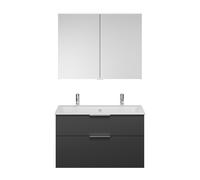 burgbad Eqio Set, compuesto por armario con espejo, lavabo cerámico Slim con 2 agujeros para grifería y mueble bajo para lavabo, anchura 1020mm, SHCQ102F6584C0001G0146, Color: Gris oscuro mate / Gris