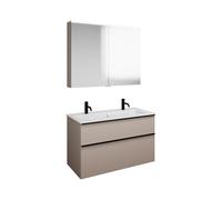 burgbad Eqio Set, compuesto por armario con espejo, lavabo cerámico Slim con 2 agujeros para grifería y mueble bajo para lavabo, anchura 1020mm, SHCQ102F6583C0001G0252, Color: Gris claro mate / Gris c