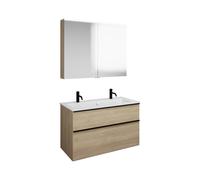 burgbad Eqio Set, compuesto por armario con espejo, lavabo cerámico Slim con 2 agujeros para grifería y mueble bajo para lavabo, anchura 1020mm, SHCQ102F3180C0001G0252, Color: Roble decor Cashmere / R