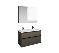 burgbad Eqio Set, compuesto por armario con espejo, lavabo cerámico Slim con 2 agujeros para grifería y mueble bajo para lavabo, anchura 1020mm, SHCQ102F2010C0001G0252, Color: Gris alto brillo / Gris