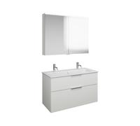 burgbad Eqio Set, compuesto por armario con espejo, lavabo cerámico Slim con 2 agujeros para grifería y mueble bajo para lavabo, anchura 1020mm, SHCQ102F2009C0001G0146, Color: Blanco brillo intenso /
