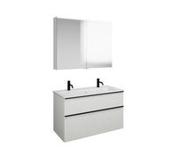 burgbad Eqio Set, compuesto por armario con espejo, lavabo cerámico Slim con 2 agujeros para grifería y mueble bajo para lavabo, anchura 1020mm, SHCQ102F6582C0001G0252, Color: Blanco mate / Blanco mat