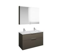 burgbad Eqio Set, compuesto por armario con espejo, lavabo cerámico Slim con 2 agujeros para grifería y mueble bajo para lavabo, anchura 1020mm, SHCQ102F2010C0001G0146, Color: Gris alto brillo / Gris 