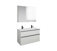 burgbad Eqio Set, compuesto por armario con espejo, lavabo cerámico Slim con 2 agujeros para grifería y mueble bajo para lavabo, anchura 1020mm, SHCQ102F2009C0001G0252, Color: Blanco brillo intenso / 