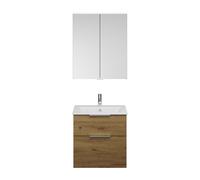burgbad Eqio Set, compuesto por armario con espejo, lavabo cerámico Slim y mueble bajo para lavabo, anchura 650mm, SHCP062F5662C0001G0146, Color: Decoración roble urbano / Decoración roble urbano, tir