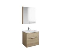 burgbad Eqio Set, compuesto por armario con espejo, lavabo cerámico Slim y mueble bajo para lavabo, anchura 650mm, SHCP062F3180C0001G0146, Color: Roble Decoración Cachemira / Roble Decoración Cachemir