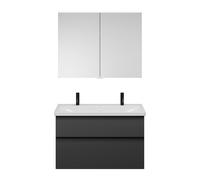 burgbad Eqio Set, compuesto por armario con espejo, lavabo de cerámica con 2 agujeros para grifería y mueble bajo para lavabo, anchura 1030mm, SFAO103F6584C0001G0252, Color: Gris oscuro mate / Gris os