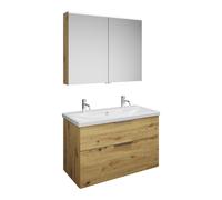 burgbad Eqio Set, compuesto por armario con espejo, lavabo de cerámica con 2 agujeros para grifería y mueble bajo para lavabo, anchura 1030mm, SFAO103F5662C0001G0146, Color: Decoración roble urbano /