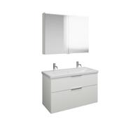 burgbad Eqio Set, compuesto por armario con espejo, lavabo de cerámica con 2 agujeros para grifería y mueble bajo para lavabo, anchura 1030mm, SFAO103F6582C0001G0146, Color: Blanco mate / Blanco mate,