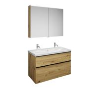burgbad Eqio Set, compuesto por armario con espejo, lavabo de cerámica con 2 agujeros para grifería y mueble bajo para lavabo, anchura 1030mm, SFAO103F5662C0001G0252, Color: Roble decoración Urban / R