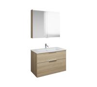 burgbad Eqio Set, compuesto por armario con espejo, lavabo de cerámica Slim y mueble bajo para lavabo, anchura 920mm, SHCP092F3180C0001G0146, Color: Roble Decoración Cachemira / Roble Decoración Cache