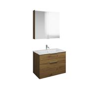 burgbad Eqio Set, compuesto por armario con espejo, lavabo de cerámica Slim y mueble bajo para lavabo, anchura 820mm, SHCP082F5662C0001G0146, Color: Decoración roble urbano / Decoración roble urbano,