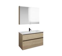 burgbad Eqio Set, compuesto por armario con espejo, lavabo de cerámica Slim y mueble bajo para lavabo, anchura 1020mm, SHCP102F3180C0001G0252, Color: Gris oscuro mate / Gris oscuro mate, tirador negro