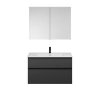 burgbad Eqio Set, compuesto por armario con espejo, lavabo de cerámica Slim y mueble bajo para lavabo, anchura 1020mm, SHCP102F6584C0001G0252, Color: Gris oscuro mate / Gris oscuro mate, tirador negro