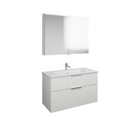 burgbad Eqio Set, compuesto por armario con espejo, lavabo de cerámica Slim y mueble bajo para lavabo, anchura 1020mm, SHCP102F6582C0001G0146, Color: Blanco mate / Blanco mate, mango cromado G0146
