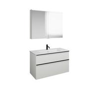 burgbad Eqio Set, compuesto por armario con espejo, lavabo de cerámica Slim y mueble bajo para lavabo, anchura 1020mm, SHCP102F2009C0001G0252, Color: Blanco brillo intenso / Blanco brillo intenso, tir