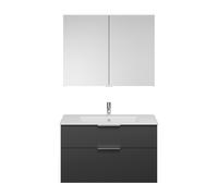 burgbad Eqio Set, compuesto por armario con espejo, lavabo de cerámica Slim y mueble bajo para lavabo, anchura 1020mm, SHCP102F6584C0001G0146, Color: Gris oscuro mate / Gris oscuro mate, tirador croma
