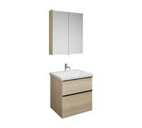 burgbad Eqio Set, compuesto por armario con espejo, lavabo de cerámica y mueble bajo para lavabo, anchura 650mm, SFAN065F3180C0001G0252, Color: Roble decor Cashmere / Roble decor Cashmere, tirador Neg