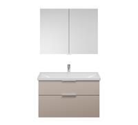 burgbad Eqio Set, compuesto por armario con espejo, lavabo de cerámica y mueble bajo para lavabo, anchura 1030mm, SFAN103F6583C0001G0146, Color: Gris claro mate / Gris claro mate, tirador cromado G014