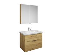 burgbad Eqio Set, compuesto por armario con espejo, lavabo de cerámica y mueble bajo para lavabo, anchura 830mm, SFAN083F5662C0001G0146, Color: Decoración roble urbano / Decoración roble urbano, tirad
