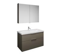 burgbad Eqio Set, compuesto por armario con espejo, lavabo de cerámica y mueble bajo para lavabo, anchura 1030mm, SFAN103F2010C0001G0146, Color: Gris alto brillo / Gris alto brillo, tirador cromado G0