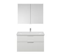 burgbad Eqio Set, compuesto por armario con espejo, lavabo de cerámica y mueble bajo para lavabo, anchura 1030mm, SFAN103F6582C0001G0146, Color: Blanco mate / Blanco mate, mango cromado G0146