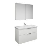 burgbad Eqio Set, compuesto por armario con espejo, lavabo de cerámica y mueble bajo para lavabo, anchura 1030mm, SFAN103F2009C0001G0146, Color: Blanco brillo intenso / Blanco brillo intenso, tirador 