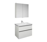 burgbad Eqio Set, compuesto por armario con espejo, lavabo de cerámica y mueble bajo para lavabo, anchura 830mm, SFAN083F2009C0001G0252, Color: Blanco brillo intenso / Blanco brillo intenso, tirador n