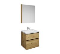 burgbad Eqio Set, compuesto por armario con espejo, lavabo de cerámica y mueble bajo para lavabo, anchura 650mm, SFAN065F5662C0001G0252, Color: Roble decoración Urban / Roble decoración Urban, tirador