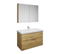burgbad Eqio Set, compuesto por armario con espejo, lavabo de cerámica y mueble bajo para lavabo, anchura 1030mm, SFAN103F5662C0001G0146, Color: Decoración roble urbano / Decoración roble urbano, tira