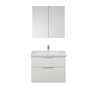 burgbad Eqio Set, compuesto por armario con espejo, lavabo de cerámica y mueble bajo para lavabo, anchura 830mm, SFAN083F6582C0001G0146, Color: Blanco mate / Blanco mate, mango cromado G0146