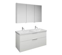 burgbad Eqio Set, compuesto por armario con espejos a la derecha, lavabo doble de cerámica y mueble bajo para lavabo, anchura 1230mm, SFAQ123RF2009C0001G0146, Color: Blanco brillo intenso / Blanco bri
