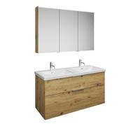 burgbad Eqio Set, compuesto por armario con espejos a la derecha, lavabo doble de cerámica y mueble bajo para lavabo, anchura 1230mm, SFAQ123RF5662C0001G0146, Color: Decoración roble urbano / Decoraci