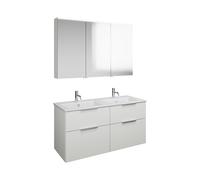 burgbad Eqio Set, compuesto por armario con espejos a la izquierda, lavabo doble de cerámica Slim y mueble bajo para lavabo, anchura 1220mm, SHCR122LF2009C0001G0146, Color: Blanco brillo intenso / Bla