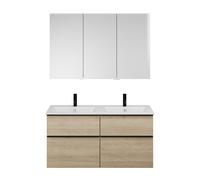 burgbad Eqio Set, compuesto por armario con espejos a la izquierda, lavabo doble de cerámica Slim y mueble bajo para lavabo, anchura 1220mm, SHCR122RF3180C0001G0252, Color: Roble decor Cashmere / Robl