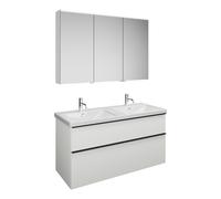 burgbad Eqio Set, compuesto por armario con espejos a la izquierda, lavabo doble de cerámica y mueble bajo para lavabo, anchura 1230mm, SFAQ123RF2009C0001G0252, Color: Blanco brillo intenso / Blanco b