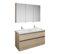burgbad Eqio Set, compuesto por armario con espejos a la izquierda, lavabo doble de cerámica y mueble bajo para lavabo, anchura 1230mm, SFAQ123RF3180C0001G0252, Color: Roble decor Cashmere / Roble dec