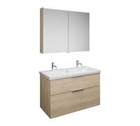 burgbad Eqio Set, compuesto por armario con espejos, lavabo de cerámica con 2 agujeros para grifería y mueble bajo para lavabo, ancho 1030mm, SFAO103F3180C0001G0146, Color: Roble Decoración Cachemira