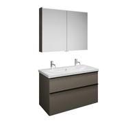 burgbad Eqio Set, compuesto por armario con espejos, lavabo de cerámica con 2 agujeros para grifería y mueble bajo para lavabo, ancho 1030mm, SFAO103F2010C0001G0252, Color: Gris alto brillo / Gris alt