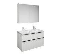 burgbad Eqio Set, compuesto por armario con espejos, lavabo de cerámica con 2 agujeros para grifería y mueble bajo para lavabo, ancho 1030mm, SFAO103F2009C0001G0252, Color: Blanco brillo intenso / Bla
