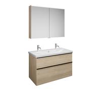 burgbad Eqio Set, compuesto por armario con espejos, lavabo de cerámica con 2 agujeros para grifería y mueble bajo para lavabo, ancho 1030mm, SFAO103F3180C0001G0252, Color: Roble decor Cashmere / Robl