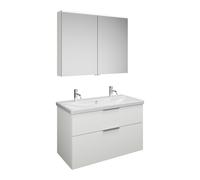 burgbad Eqio Set, compuesto por armario con espejos, lavabo de cerámica con 2 agujeros para grifería y mueble bajo para lavabo, ancho 1030mm, SFAO103F2009C0001G0146, Color: Blanco brillo intenso / Bla