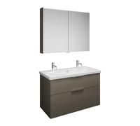 burgbad Eqio Set, compuesto por armario con espejos, lavabo de cerámica con 2 agujeros para grifería y mueble bajo para lavabo, ancho 1030mm, SFAO103F2010C0001G0146, Color: Gris alto brillo / Gris alt