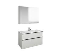 burgbad Eqio Set, compuesto por armario con espejos, lavabo de cerámica Slim y mueble bajo para lavabo, ancho 1020mm, SHCP102F6582C0001G0252, Color: Blanco mate / Blanco mate, tirador negro mate G0252