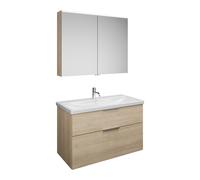 burgbad Eqio Set, compuesto por armario con espejos, lavabo de cerámica y mueble bajo para lavabo, ancho 1030mm, SFAN103F3180C0001G0146, Color: Roble Decoración Cachemira / Roble Decoración Cachemira,