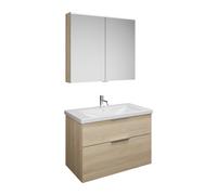 burgbad Eqio Set, compuesto por armario con espejos, lavabo de cerámica y mueble bajo para lavabo, ancho 930mm, SFAN093F3180C0001G0146, Color: Roble Decoración Cachemira / Roble Decoración Cachemira,
