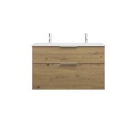 burgbad Eqio Slim lavabo cerámico con 2 agujeros para grifo, incluye mueble bajo para lavabo, 1020x490x620mm, SHBV102F5662C0001G0146, Color: Decoración roble urbano / Decoración roble urbano, tirador