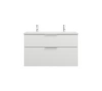 burgbad Eqio Slim lavabo cerámico con 2 agujeros para grifo, incluye mueble bajo para lavabo, 1020x490x620mm, SHBV102F2009C0001G0146, Color: Blanco brillo intenso / Blanco brillo intenso, tirador crom