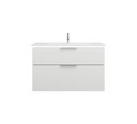 burgbad Eqio Slim lavabo de cerámica con mueble bajo para lavabo con iluminación LED, 1020x490x640mm, SHBU102F2009C0001G0146, Color: Blanco brillo intenso / Blanco brillo intenso, tirador cromado G014